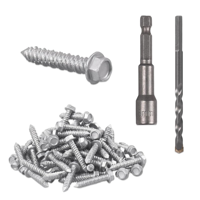 GUSUUI 100 PCS Concrete Screws 1/4" x 1-1/4", 410 Stainless Steel Hex Concrete Screw Kit with Drill Bit and Hex Bit Socket for Anchoring to Masonry, Block, Brick - Image 1